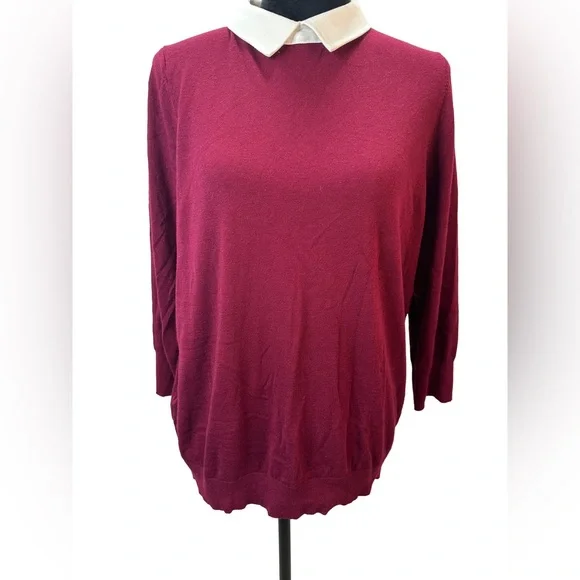 Ann Taylor Classic Burgundy Sweater with built in White Collar Size XL - Picture 1 of 10